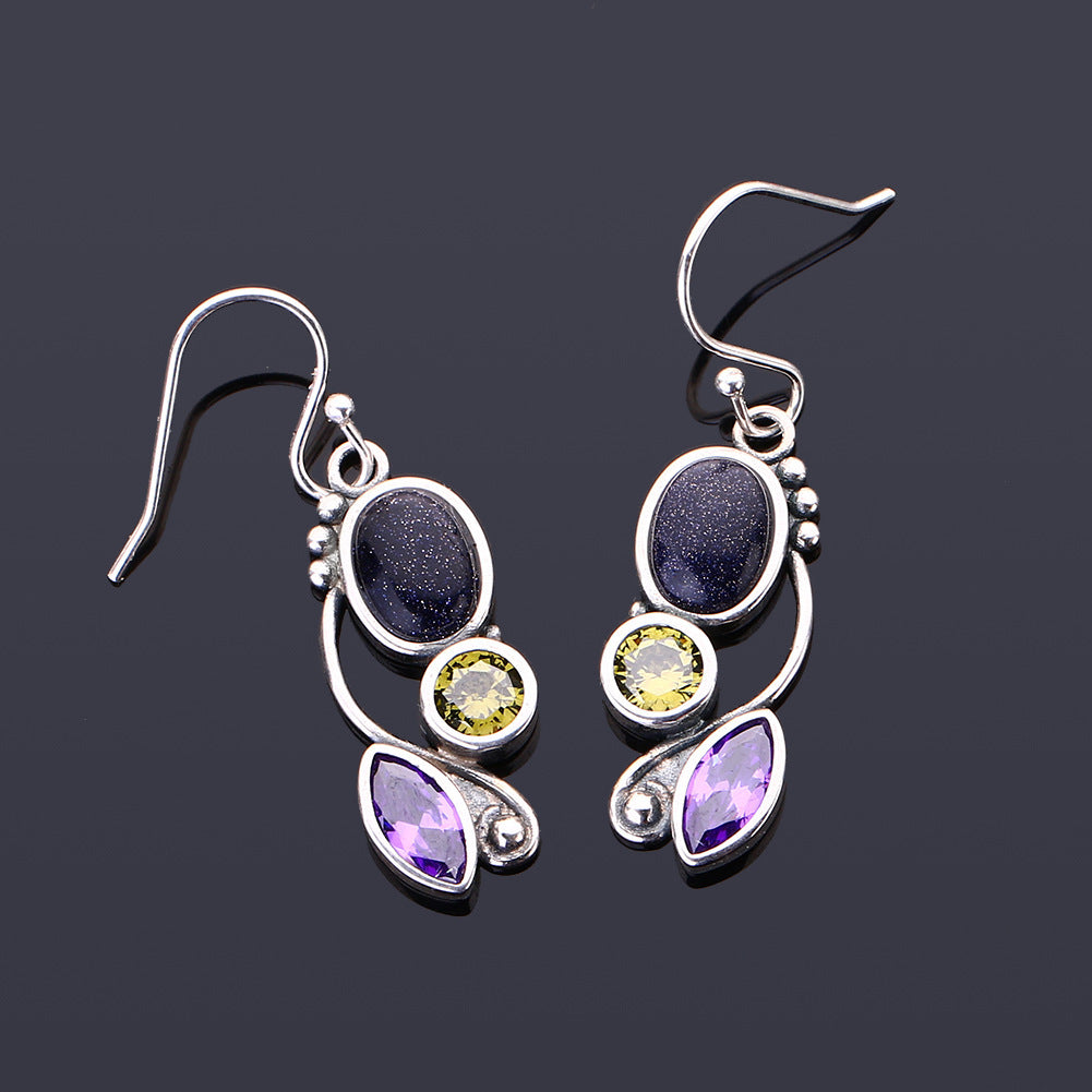 S925 Sterling Silver Earring Wedding Blue Sandstone Drop Earrings For Women Fine Jewelry Earring Girl's Party Engagement Gifts