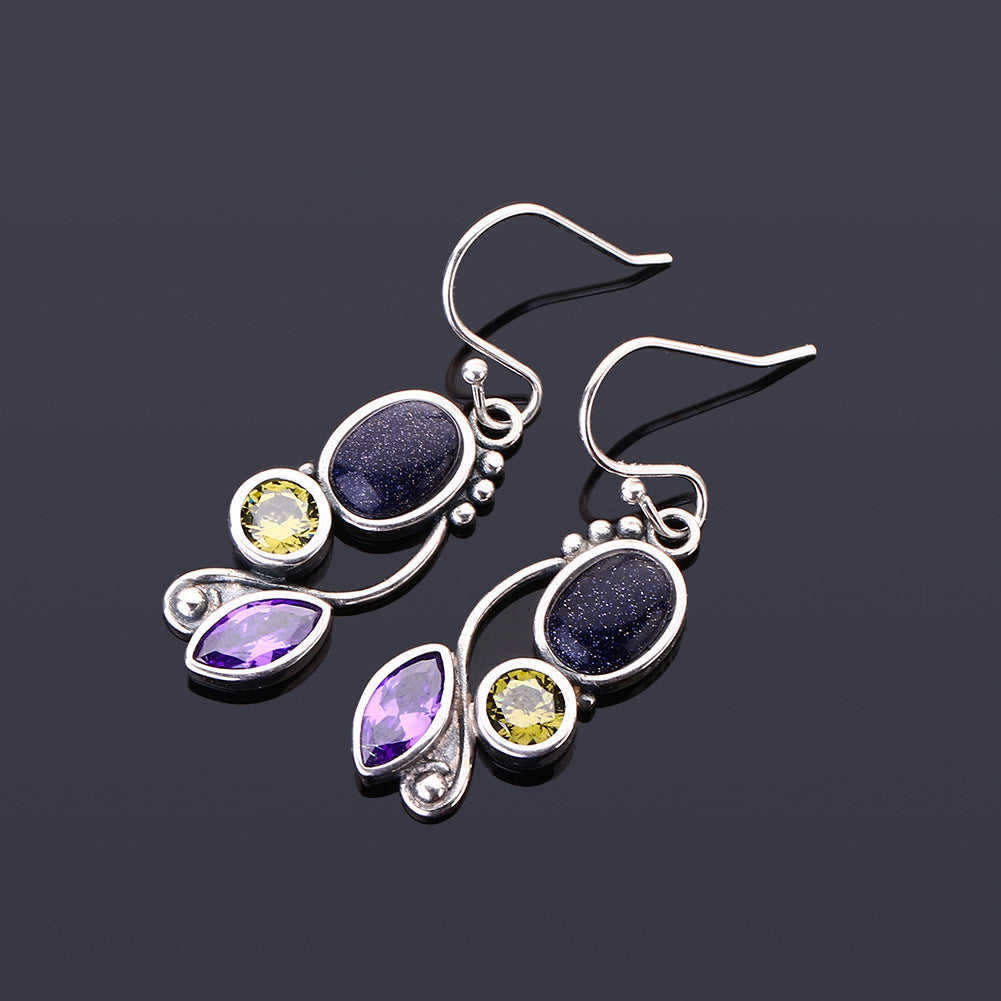S925 Sterling Silver Earring Wedding Blue Sandstone Drop Earrings For Women Fine Jewelry Earring Girl's Party Engagement Gifts