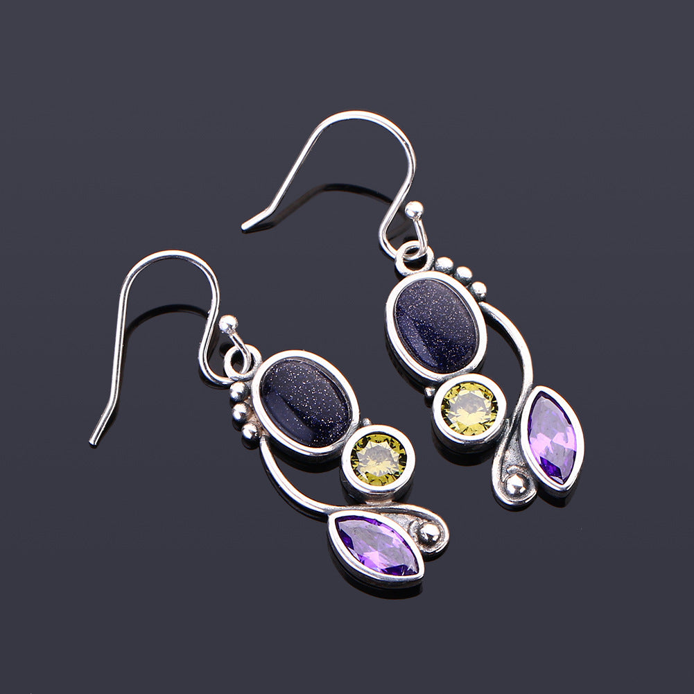 S925 Sterling Silver Earring Wedding Blue Sandstone Drop Earrings For Women Fine Jewelry Earring Girl's Party Engagement Gifts