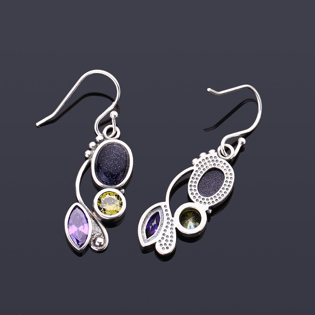 S925 Sterling Silver Earring Wedding Blue Sandstone Drop Earrings For Women Fine Jewelry Earring Girl's Party Engagement Gifts