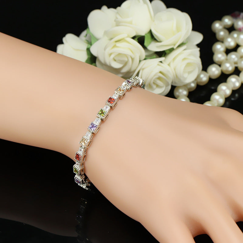 CWWZircons New Fashion Wedding Party Jewelry Perfect Princess Cut Multi Color Cubic Zirconia Bracelets Bangles For Women CB093