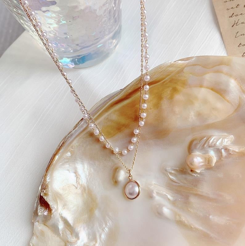 Chain Beaded Multilayer Pearl Pendant Necklace