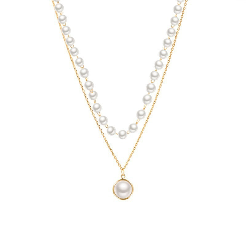 Chain Beaded Multilayer Pearl Pendant Necklace