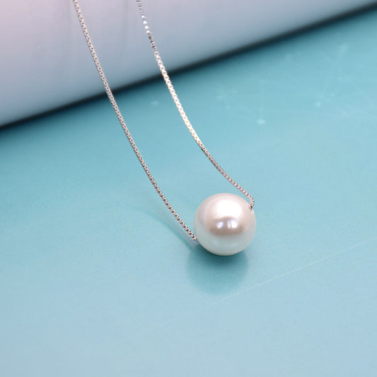 Pearl Necklace Pendant S925 Sterling Silver Box Chain