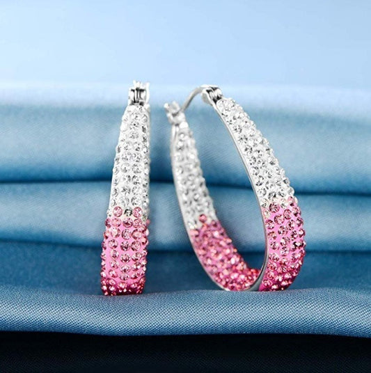 Simple Two Tone Full Diamond Circle Simple Earrings For Women