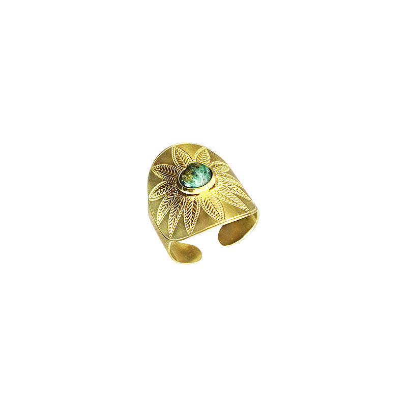 Exaggerated Trend Titanium Steel Personality Fashion Laser Flower Ring