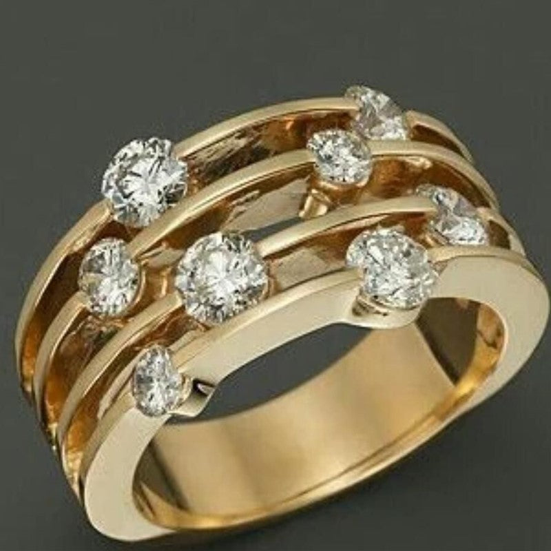 New Gold Inlaid Delicate Rhinestone Ring For Women